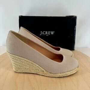 J. Crew Women's $128 Flax Tan Beige Canvas Espadrille Wedges Platform 7.5 New